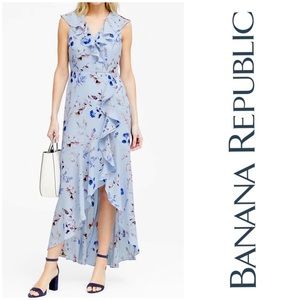 BANANA REPUBLIC - Faux Wrap High Low Floral Ruffle Dress. Size 2